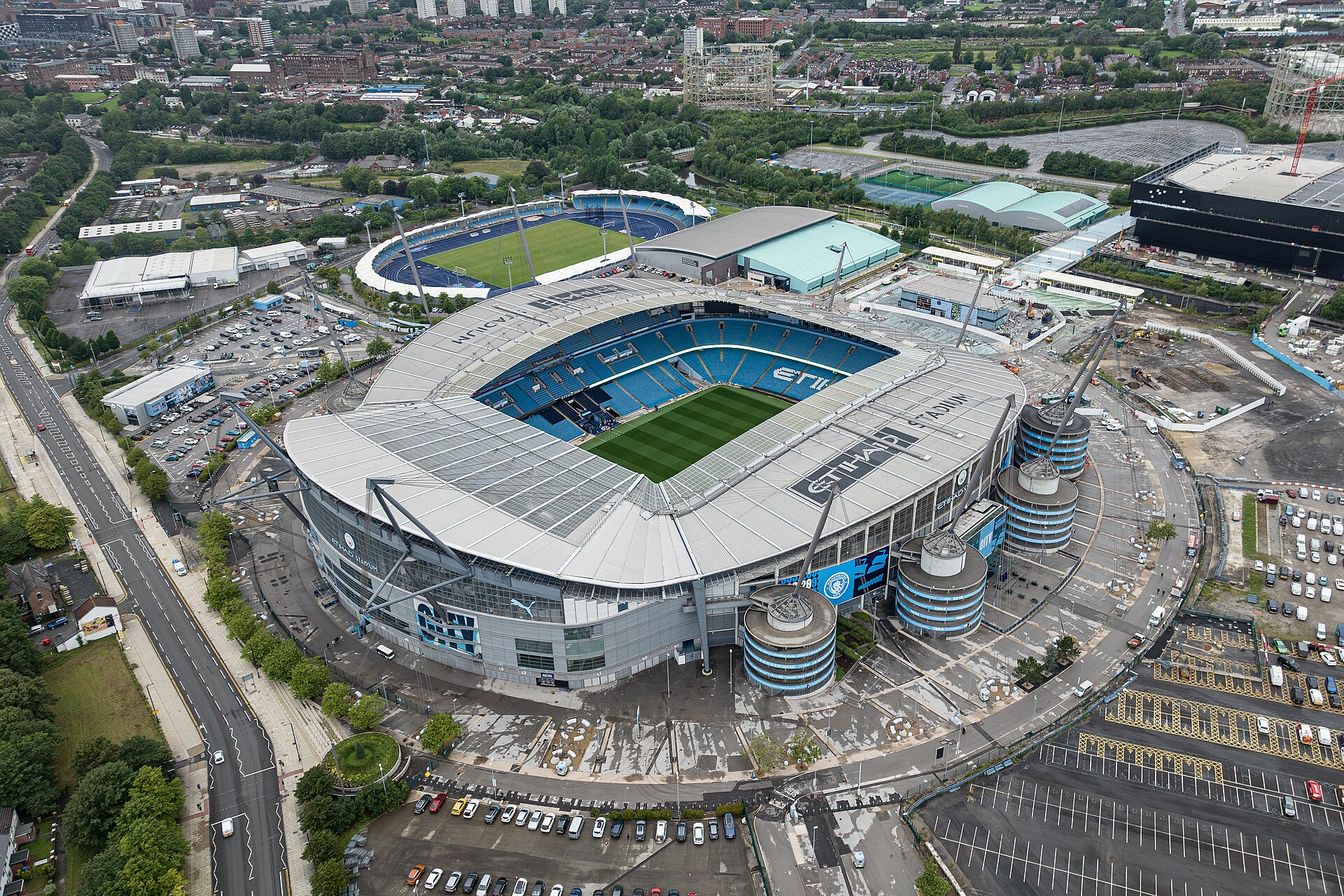 Luftfoto af Etihad Stadium i Manchester